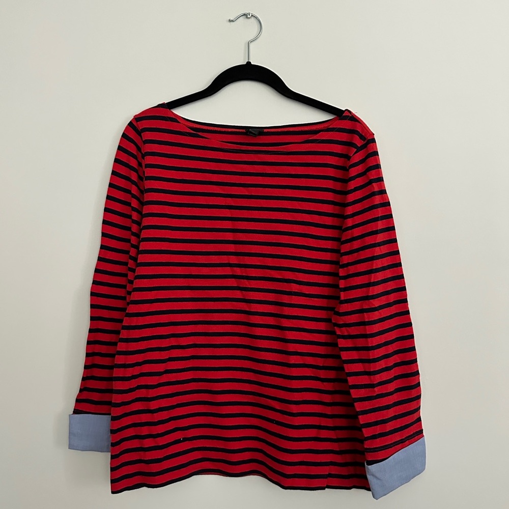 J. Crew Breton Stripe Top with Faux Cuffs, M